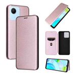 For Realme C30 Carbon Fiber Texture Flip Leather Phone Case(Pink)