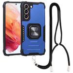For Samsung Galaxy S22 5G Lanyard Aluminum and TPU Phone Case(Blue)