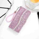 Glitter Powder Horizontal Flip Leather Phone Case For iPhone 14 Pro Max(Pink)