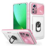 For Xiaomi 12 Pro / 12S Pro Card Ring Holder PC + TPU Phone Case(White+Pink)