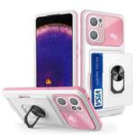 For OPPO Find X5 Lite Card Ring Holder PC + TPU Phone Case(White+Pink)