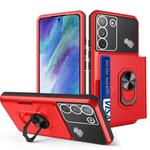 For Samsung Galaxy S21 FE 5G Card Ring Holder PC + TPU Phone Case(Red+Black)