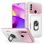 For Motorola Moto E40 / E20 Card Ring Holder PC + TPU Phone Case(White+Pink)