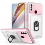 For Motorola Moto G60 Card Ring Holder PC + TPU Phone Case(White+Pink)