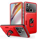 For Motorola Moto G60 Card Ring Holder PC + TPU Phone Case(Red+Black)