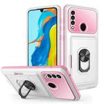 For Huawei P30 Lite Card Ring Holder PC + TPU Phone Case(White+Pink)