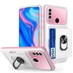 For Huawei Y9 Prime 2019 Card Ring Holder PC + TPU Phone Case(White+Pink)