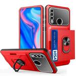 For Huawei Y9 Prime 2019 Card Ring Holder PC + TPU Phone Case(Red+Black)