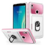 For ZTE Blade L210 Card Ring Holder PC + TPU Phone Case(White+Pink)