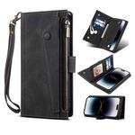 For iPhone 14 Pro Retro Frosted RFID Flip Leather Phone Case(Black)