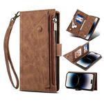 For iPhone 14 Pro Retro Frosted RFID Flip Leather Phone Case(Brown)
