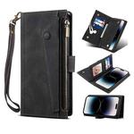 For iPhone 14 Pro Max Retro Frosted RFID Flip Leather Phone Case (Black)