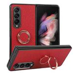 For Samsung Galaxy Z Fold4 Litchi Texture Magnetic Phone Case with Ring Holder(Red)