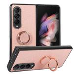 For Samsung Galaxy Z Fold4 Litchi Texture Magnetic Phone Case with Ring Holder(Pink)