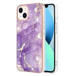 For iPhone 14 Electroplating Marble Pattern Dual-side IMD TPU Shockproof Phone Case (Purple 002)