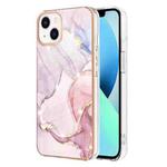 For iPhone 14 Electroplating Marble Pattern Dual-side IMD TPU Shockproof Phone Case (Rose Gold 005)