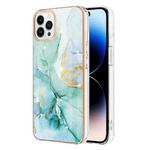 For iPhone 14 Pro Electroplating Marble Pattern Dual-side IMD TPU Shockproof Phone Case(Green 003)