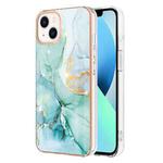 For iPhone 14 Plus Electroplating Marble Pattern Dual-side IMD TPU Shockproof Phone Case (Green 003)