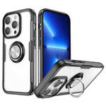 Shockproof Transparent TPU + Acrylic Protective Phone Case with Ring Holder For iPhone 14 Pro Max(Silver Black)
