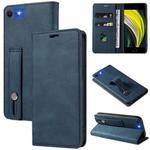 For iPhone SE 2022 / SE 2020 / 8 / 7 Wristband Magnetic Leather Phone Case(Dark Blue)