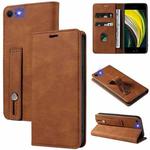 For iPhone SE 2022 / SE 2020 / 8 / 7 Wristband Magnetic Leather Phone Case(Brown)