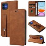 For iPhone 11 Wristband Magnetic Leather Phone Case (Brown)