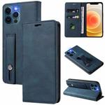 For iPhone 12 / 12 Pro Wristband Magnetic Leather Phone Case(Dark Blue)