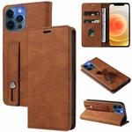 For iPhone 12 Pro Max Wristband Magnetic Leather Phone Case(Brown)