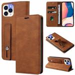 For iPhone 13 Pro Wristband Magnetic Leather Phone Case (Brown)