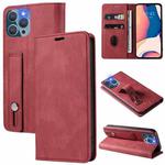 For iPhone 13 Pro Max Wristband Magnetic Leather Phone Case (Red)