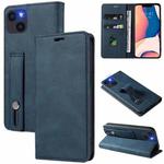 For iPhone 14 Plus Wristband Magnetic Leather Phone Case (Dark Blue)