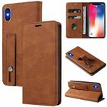 For iPhone X / XS Wristband Magnetic Leather Phone Case(Brown)