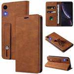 For iPhone XR Wristband Magnetic Leather Phone Case(Brown)