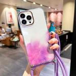 For iPhone 14 Pro Gold Halo Marble Pattern Lanyard Phone Case(Purple)