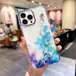 For iPhone 14 Pro Max Gold Halo Marble Pattern Case with Flower Bracelet (Blue)