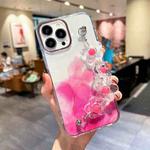 For iPhone 13 Pro Gold Halo Marble Pattern Case with Flower Bracelet (Pink)