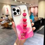 For iPhone 14 Pro Max Gold Halo Marble Pattern Case with Love Bracelet (Pink)