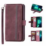 9 Card Slots Splicing Magnetic Leather Flip Case For iPhone 12 / 12 Pro(Wine Red)