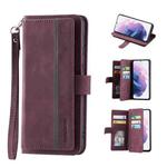 For Samsung Galaxy S21 5G 9 Card Slots Splicing Magnetic Leather Flip Phone Case(Wine Red)