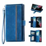 For Samsung Galaxy S22 Ultra 5G 9 Card Slots Splicing Magnetic Leather Flip Phone Case(Blue)
