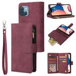 For iPhone 14 Plus Multifunctional Phone Leather Case with Card Slot (Wine Red)