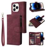 For iPhone 14 Pro Max Multifunctional Phone Leather Case with Card Slot (Wine Red)