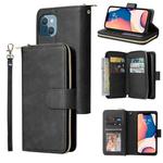 For iPhone 14 Plus 9 Card Slots Zipper Wallet Bag Leather Phone Case (Black)