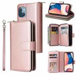 For iPhone 14 Plus 9 Card Slots Zipper Wallet Bag Leather Phone Case (Rose Gold)
