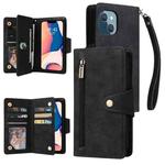 For iPhone 14 Plus Rivet Buckle 9 Cards Three Fold Leather Phone Case (Black)