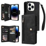 For iPhone 14 Pro Rivet Buckle 9 Cards Three Fold Leather Phone Case(Black)