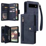 For Google Pixel 6a Rivet Buckle 9 Cards Three Fold Leather Phone Case(Blue)