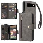 For Google Pixel 6a Rivet Buckle 9 Cards Three Fold Leather Phone Case(Grey)