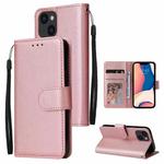 For iPhone 14 Multifunctional Horizontal Flip Leather Case with Three Card Slot (Rose Gold)