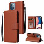 For iPhone 14 Plus Multifunctional Horizontal Flip Leather Case with Three Card Slot (Brown)